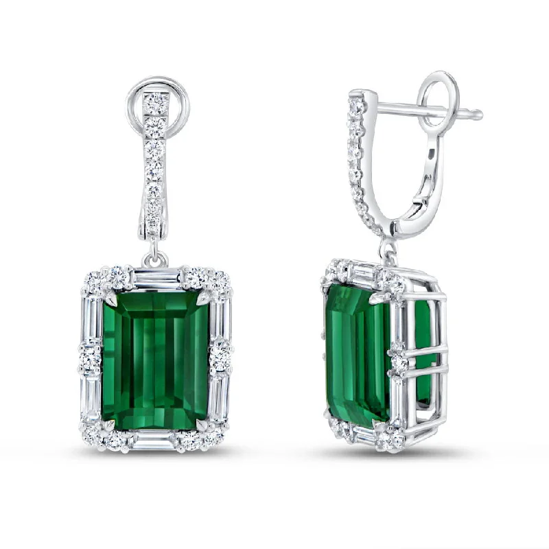 Stud Earrings for Every Day-Uneek Precious Collection Halo Emerald Cut Green Tourmaline Dangle Earrings