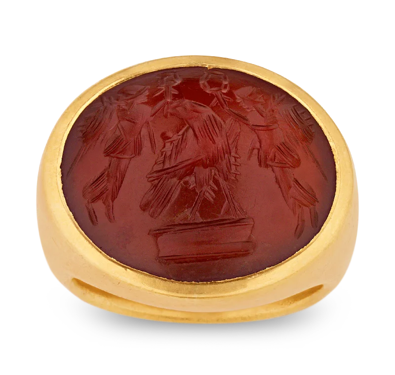 Classic Diamond Ring for Engagement-Roman Jupiter and Victoria Carnelian Intaglio Ring