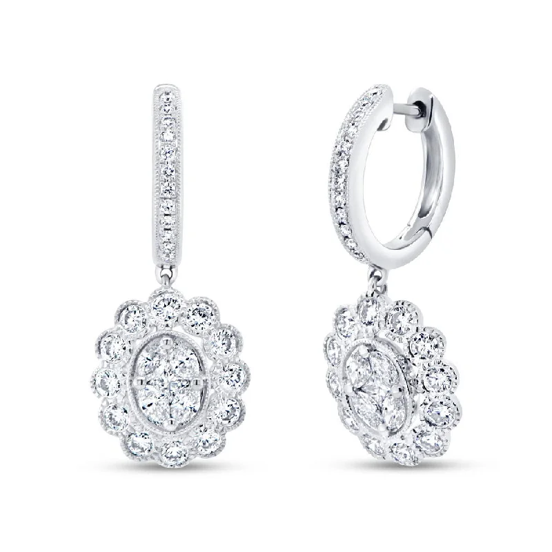 Crystal Earrings for Parties-Uneek Petals Design Cluster Diamond Center Earrings