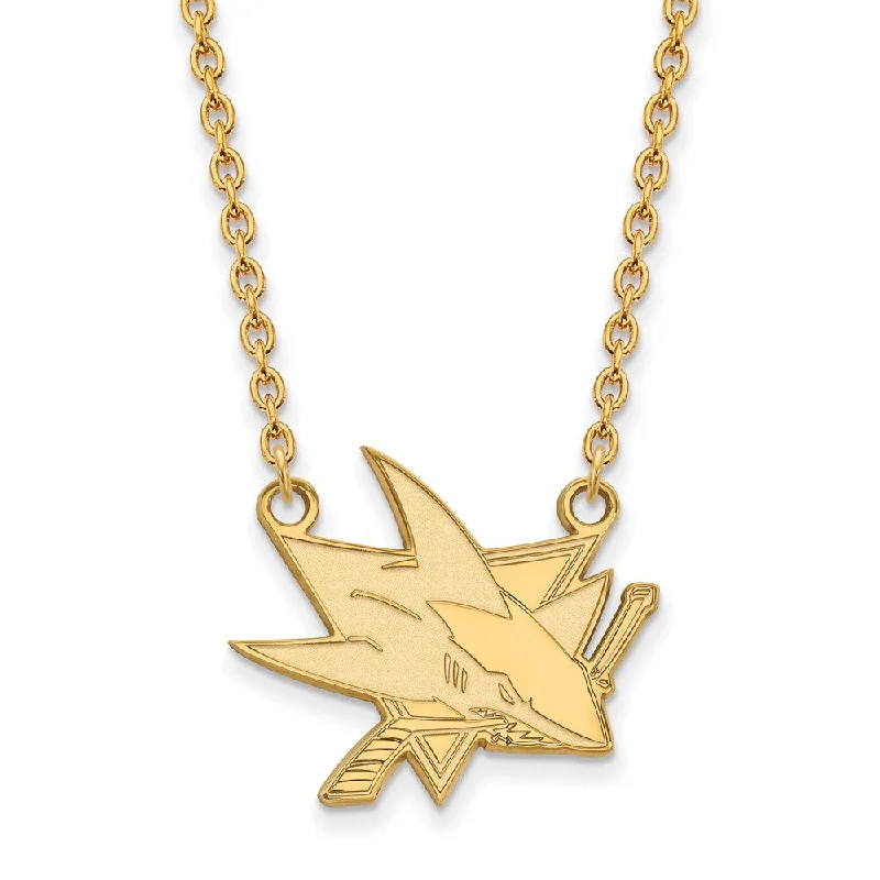 Colorful Stone Necklace for Summer-SS 14k Yellow Gold Plated NHL San Jose Sharks Large Necklace, 18 Inch