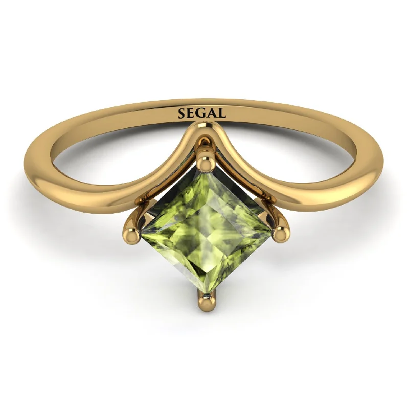 Stylish Wedding Band for Women-Minimalist Princess Cut Peridot Engagement Rings - Harmony No. 701