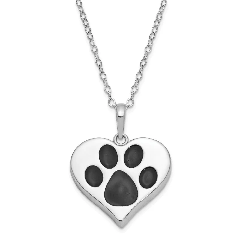 Personalized Birthstone Necklace for Mom-Sterling Silver Antiqued Black Paw Heart Ash Holder Necklace, 18 Inch