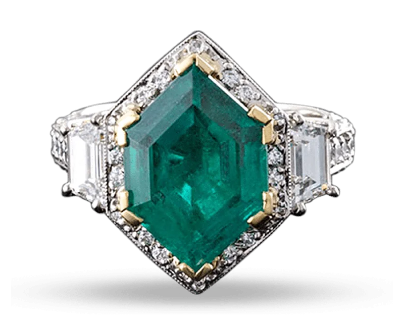 Unique Promise Ring for Couples-Beaudry Colombian Emerald and Diamond Ring, 4.72 Carats