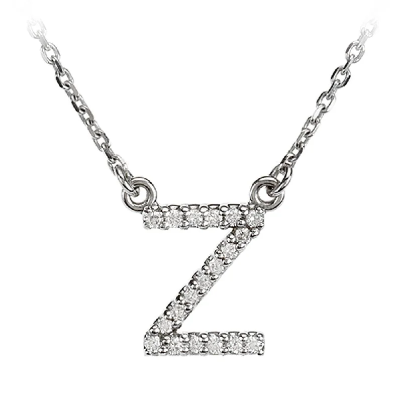 Gold Heart Necklace for Gifts-1/10 Cttw Diamond & 14k White Gold Block Initial Necklace, Letter Z