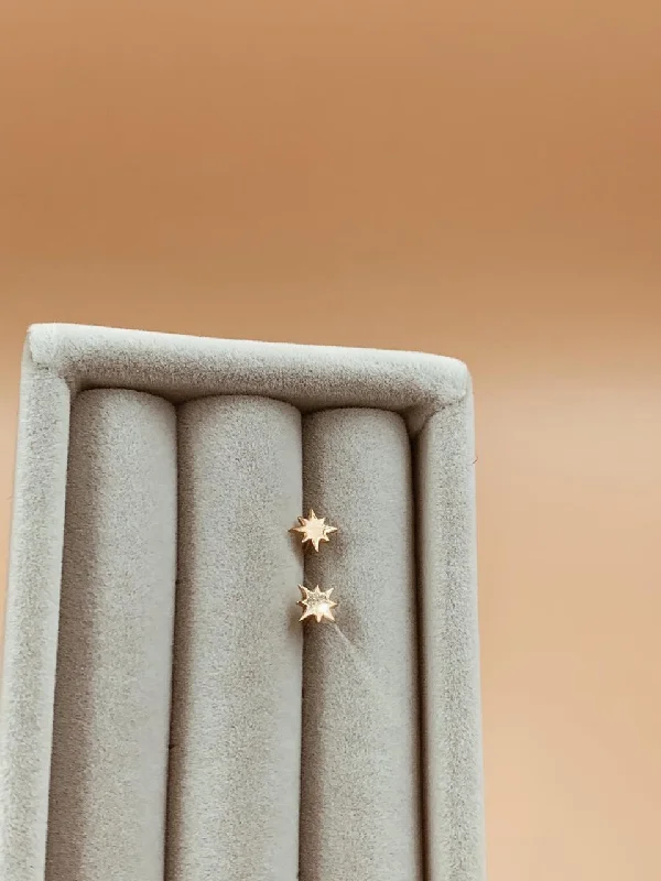 Modern Gold Earrings-Baby Polaris North Star Studs | 18kt Solid Gold