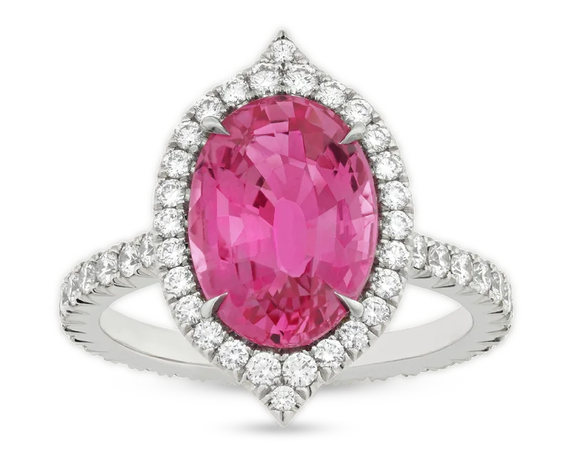 Custom Engagement Ring for Bold Women-Untreated Pink Sapphire Ring, 4.03 Carats