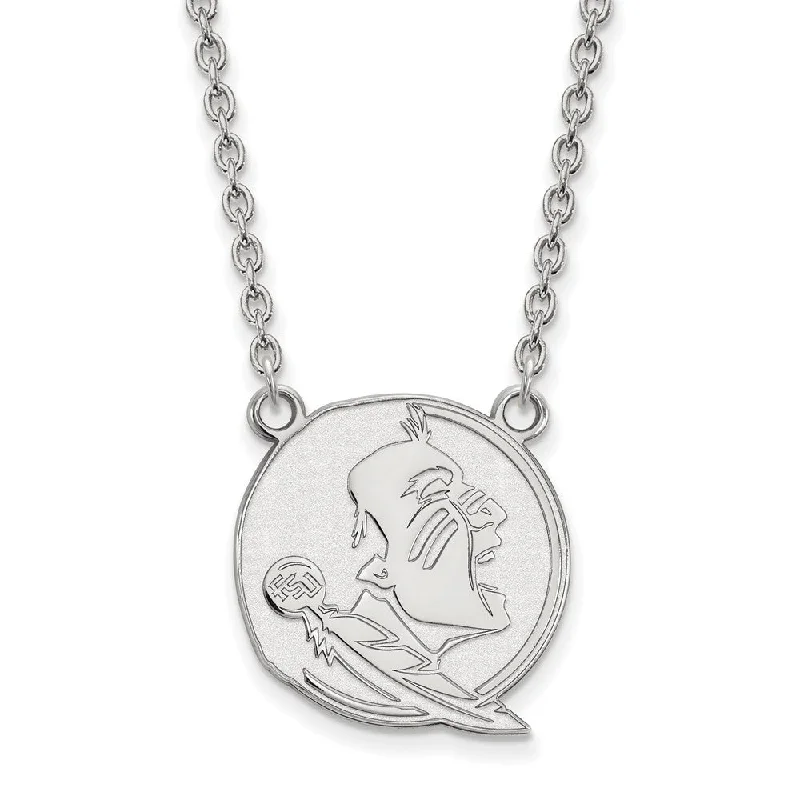 Pendant Necklace for Casual Style-14K White Gold Florida State Large Seminole Pendant Necklace