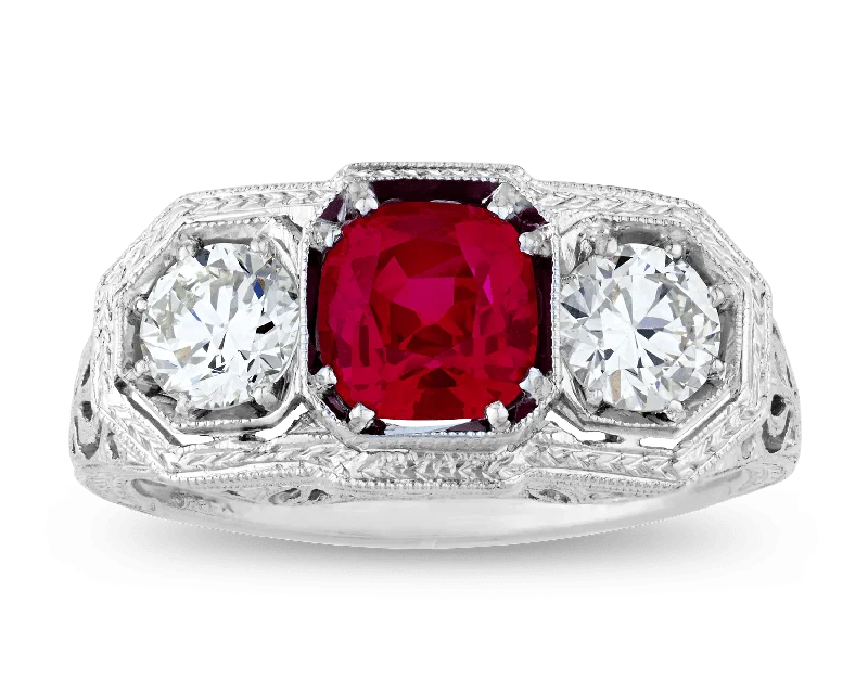 Unique Promise Ring for Couples-Untreated Burma Ruby Ring, 1.35 Carats