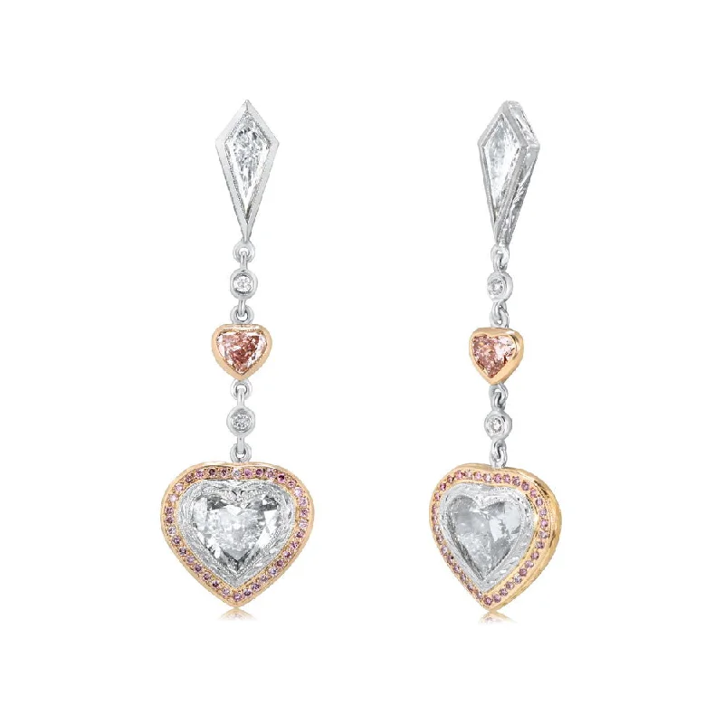 Beautiful Earrings for Fashionable Look-Uneek Pink and White Diamond Heart Shaped Earrings