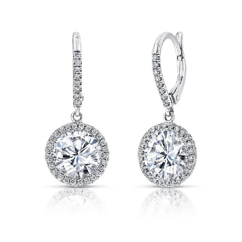 Golden Earrings for Night Events-Uneek Round Diamond Drop Earrings with Halos