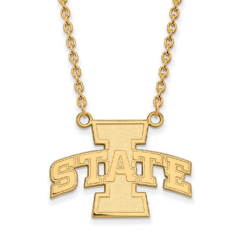 Vintage Gold Necklace for Women-10k Yellow Gold Iowa State Large I State Pendant Necklace