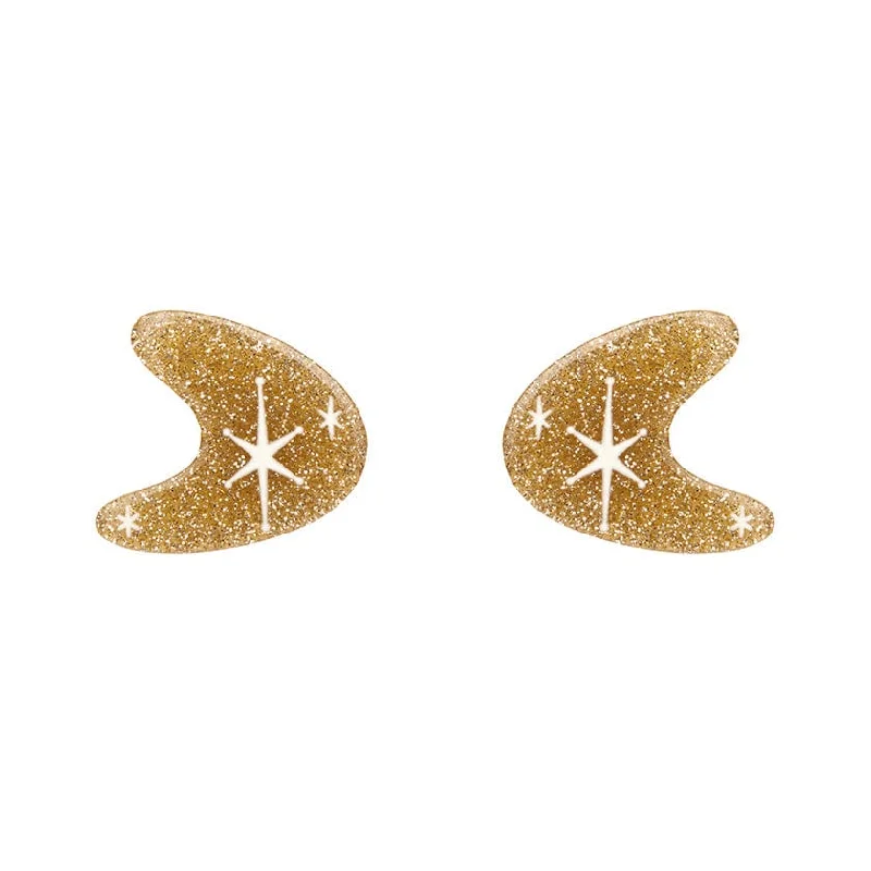 Large Silver Earrings-Erstwilder - Atomic Boomerang Glitter Stud Earrings - Gold