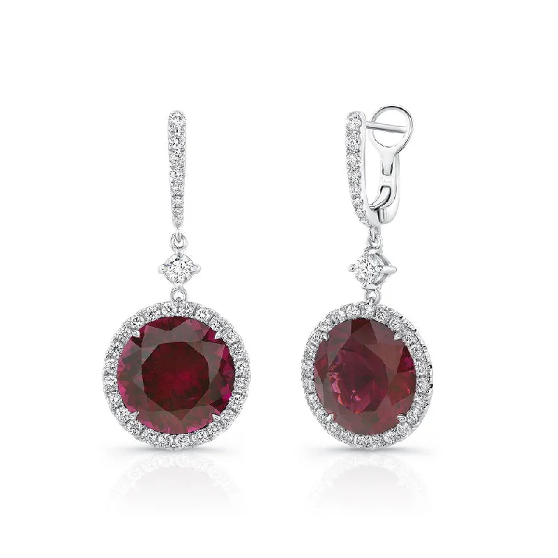 Silver Earrings for Women with Sensitive Skin-Uneek Precious Collection Halo Round Rhodolite Earrings