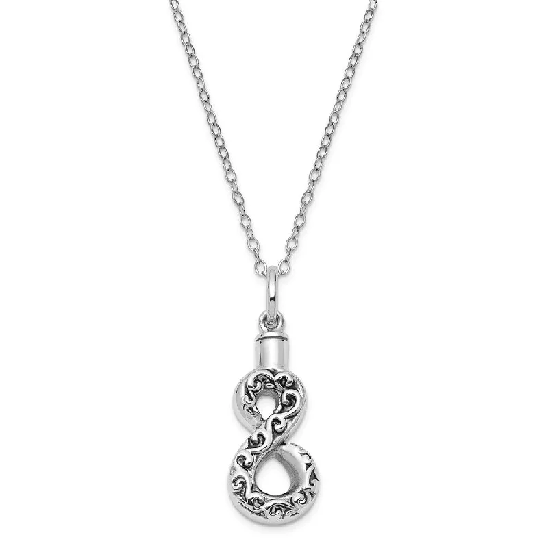 Elegant Necklace for Formal Wear-Rhodium Sterling Silver Antiqued Infinity Ash Holder Necklace, 18 Inch