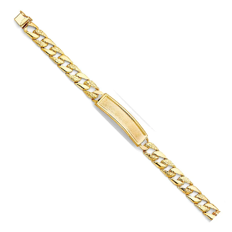 Chunky Gold Bracelet for Statement Style-14KY Stamp Nugget Cuban Link ID Bracelet - 8"