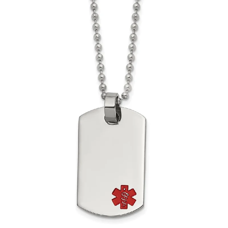 Luxury Necklace for Special Occasions-Stainless Steel Small Medical Dog Tag Necklace - 24 Inch