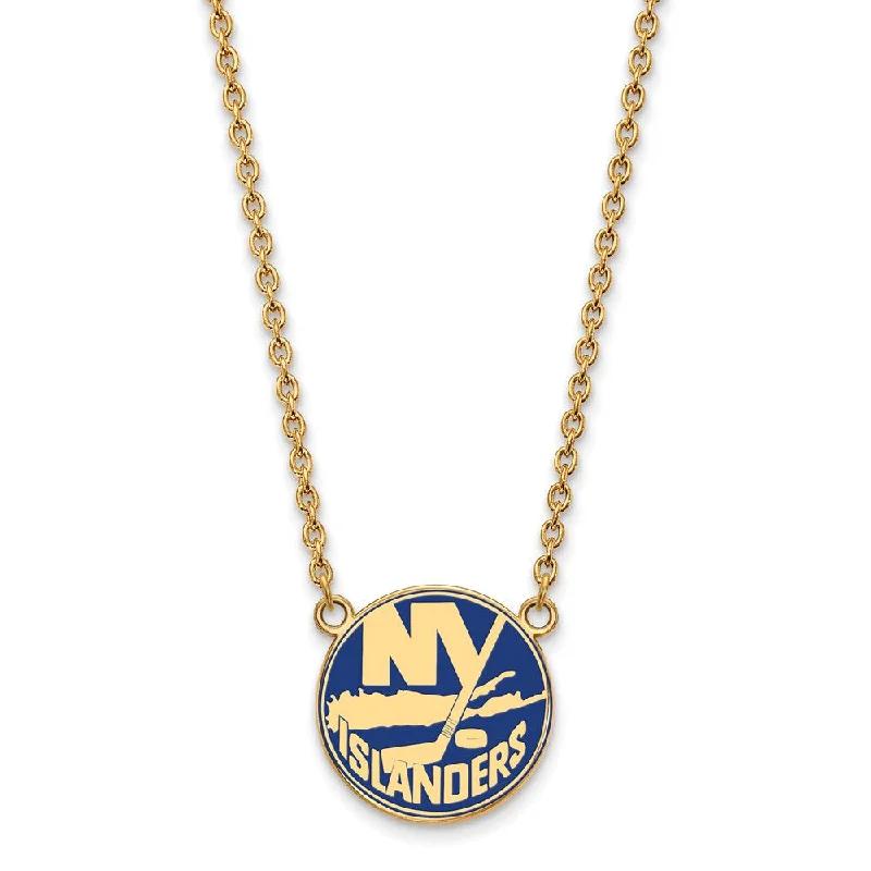 Customizable Necklace for Gifts-SS 14k Yellow Gold Plated NHL NY Islanders LG Enamel Necklace, 18 Inch