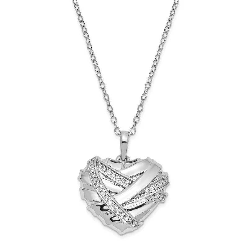 Luxury Gold Necklace for Weddings-Sterling Silver & CZ Bandaged Heart Ash Holder Necklace, 18 Inch