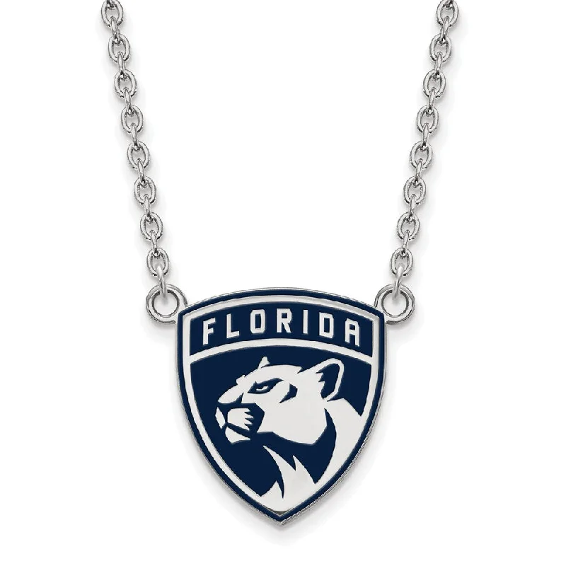 Elegant Statement Necklace for Parties-Sterling Silver NHL FL Panthers LG Enamel Necklace, 18 Inch