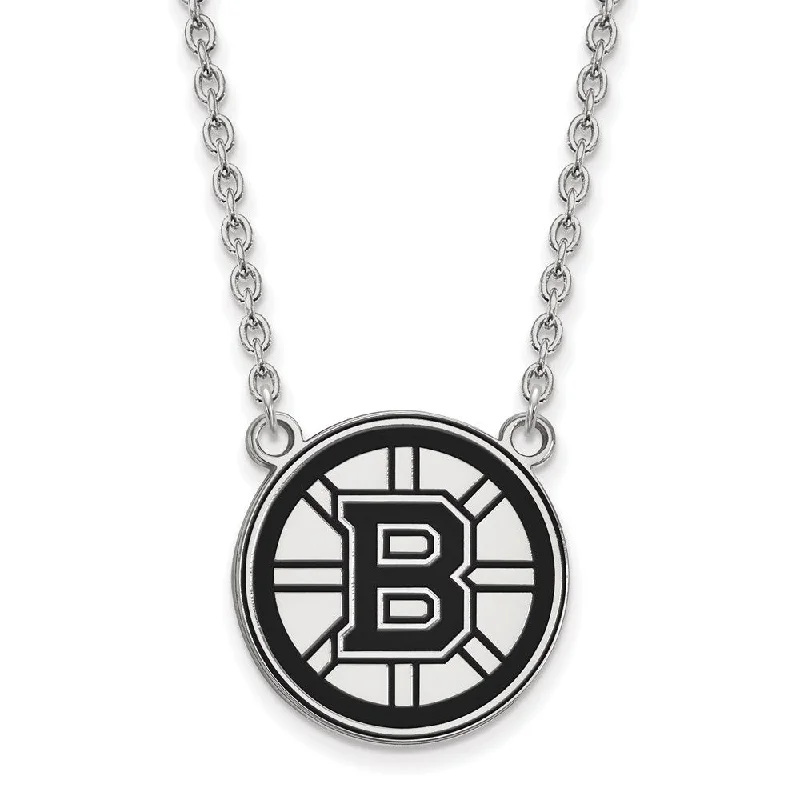 Stylish Gem Necklace for Women-Sterling Silver NHL Boston Bruins LG Enamel Necklace, 18 In