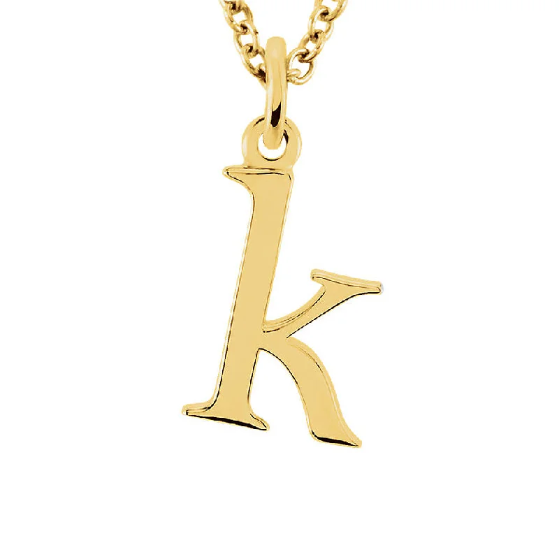 Custom Necklace for Special Celebrations-The Abbey Lower Case Initial 'k' Necklace in 14k Yellow Gold, 16 Inch