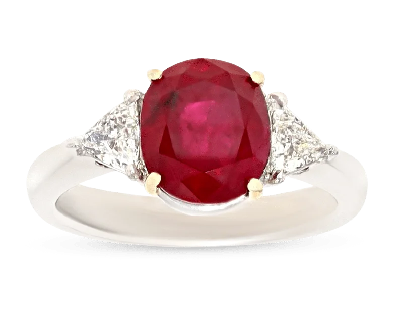 Custom Birthstone Ring for Women-Cushion-Cut Ruby Ring, 3.34 Carats