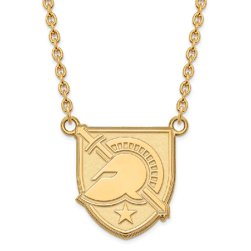 Simple Silver Pendant Necklace-14k Gold Plated Silver Military Academy Large Shield Necklace