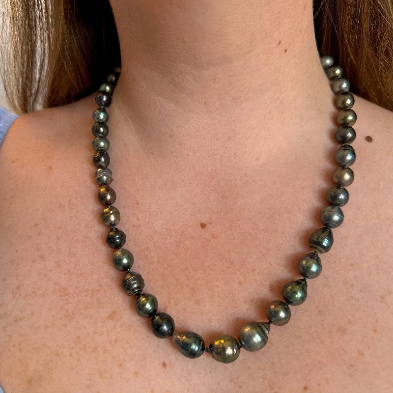 Bohemian Necklace for Beach Wear-Geniune Black Tahitian Pearl Strand