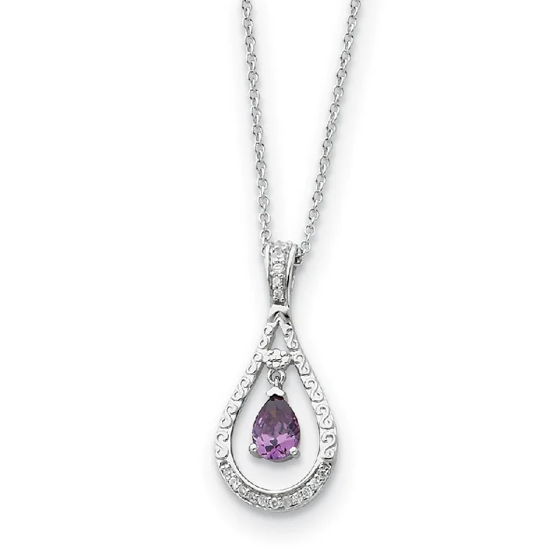 Stylish Necklace for Daily Wear-Rhodium Sterling Silver February CZ Birthstone Never Forget Necklace