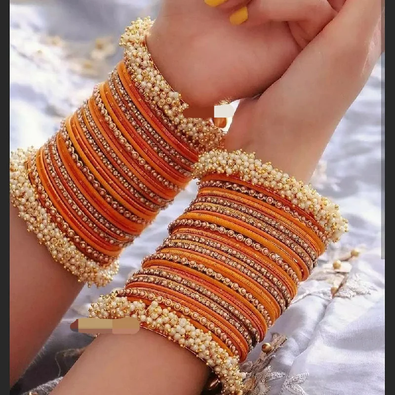 Custom Wedding Bangles for Bride-to-be-Martina Jewels Pack Of 6 Traditional Gold Plated Thread Bangles Set