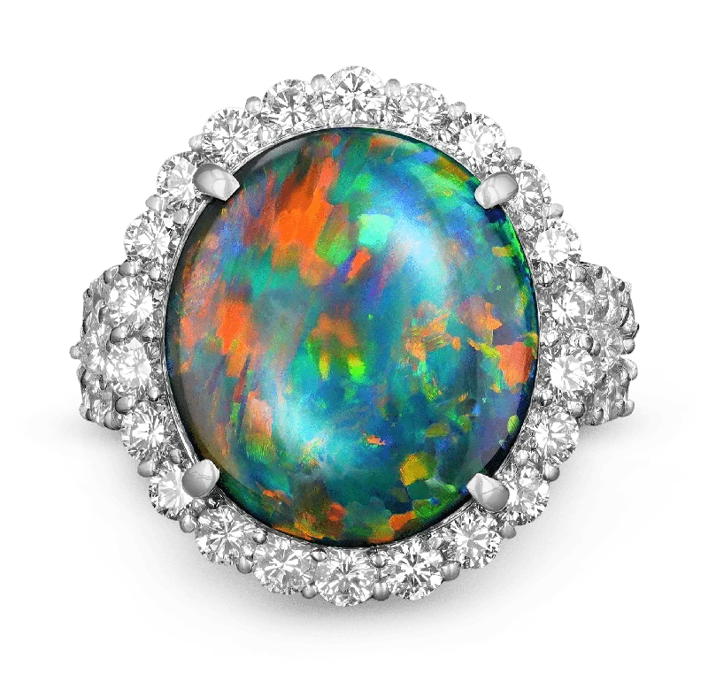 Stackable Silver Rings for Fashion-Black Opal Ring, 7.81 carats