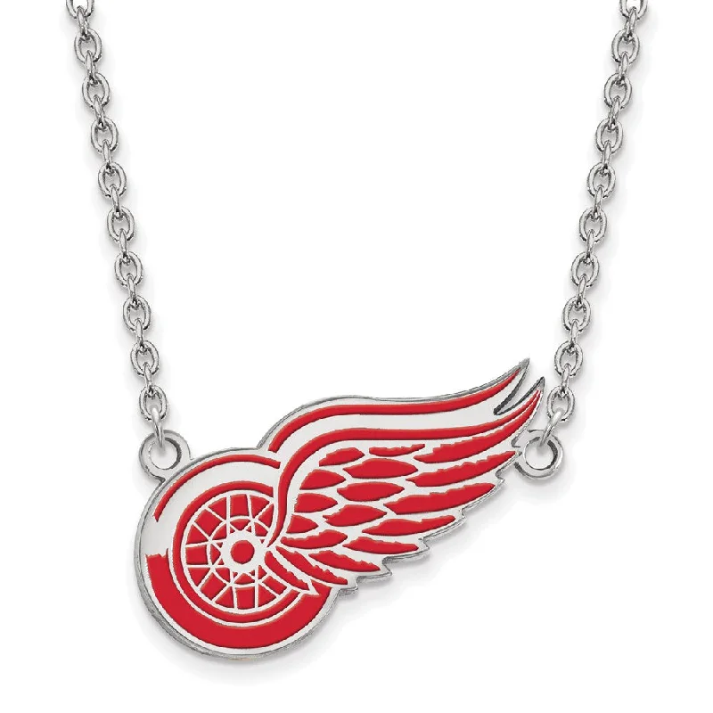 Simple Silver Chain Necklace-Sterling Silver NHL Red Wings Large Enamel Necklace, 18 Inch