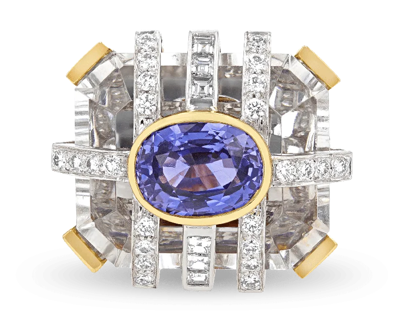 Custom Engraved Ring for Couples-David Webb Purple Sapphire Ring, 9.64 Carats