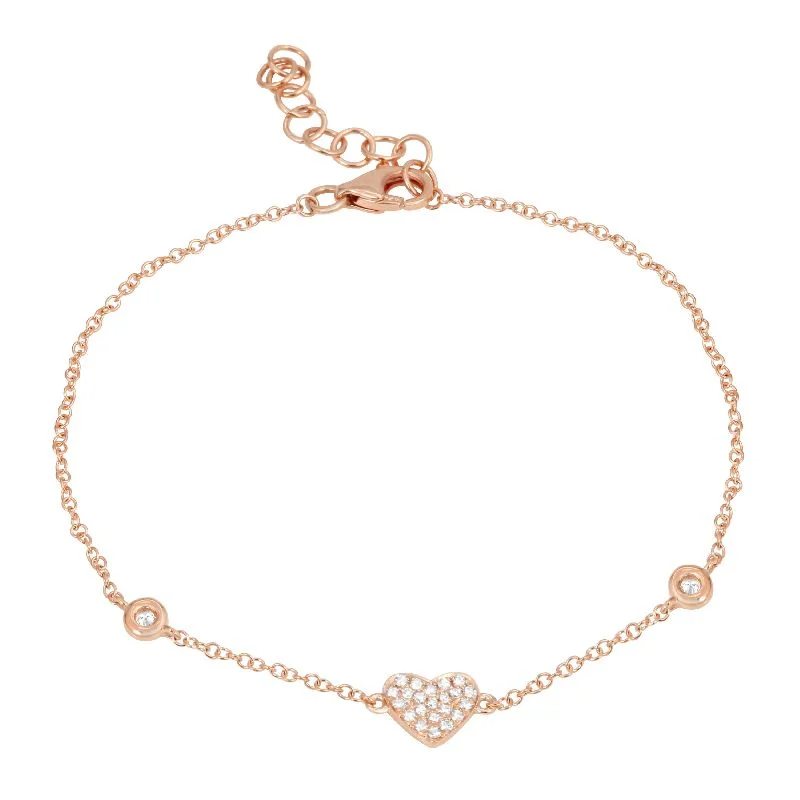 Dainty Bracelet for Minimalist Look-14K Rose Gold Diamond Heart Bezel Bracelet