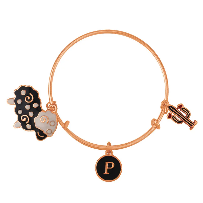 Large Silver Bangles for Bold Fashion-Mahi P Letter Cactus & Ship Shaped Rose Gold Plated Enamel Work Charms Kids Bracelets for Kids (BRK1100972Z)