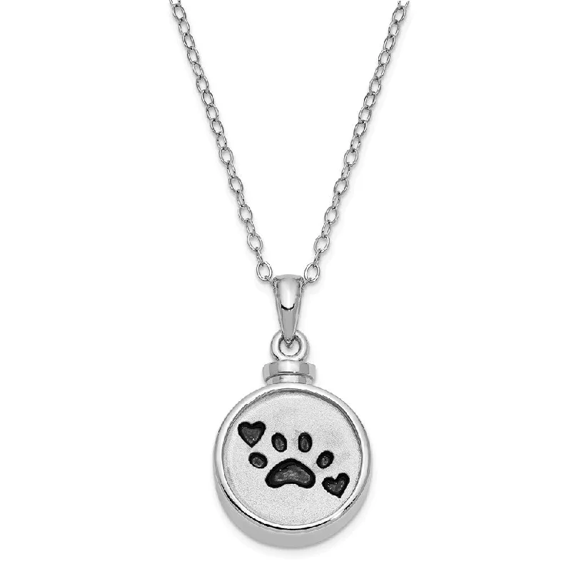 Personalized Necklace with Charm-Sterling Silver & Enameled Paw Print Ash Holder Necklace, 18 Inch