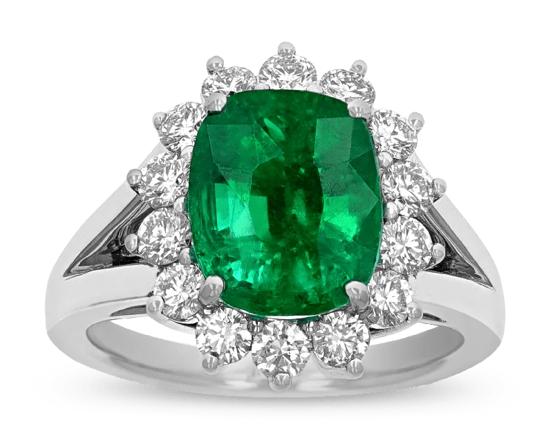 Solitaire Diamond Ring-Colombian Emerald Ring, 4.68 Carats