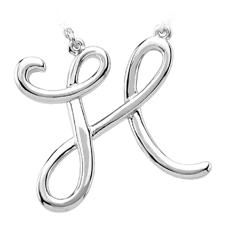 Gold Necklace with Initials-Sterling Silver, Olivia Collection, Medium Script Initial H Necklace