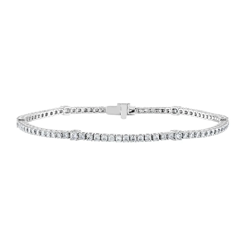 Silver Bangles Bracelet for Brides-14K White Gold Diamond Station Tennis Bracelet