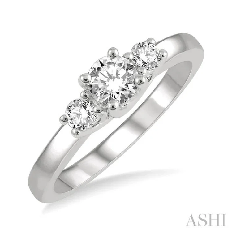 Wedding Ring Set with Diamonds-1/2 Ctw Round Cut Diamond Three-Stone Ring in 14K White Gold