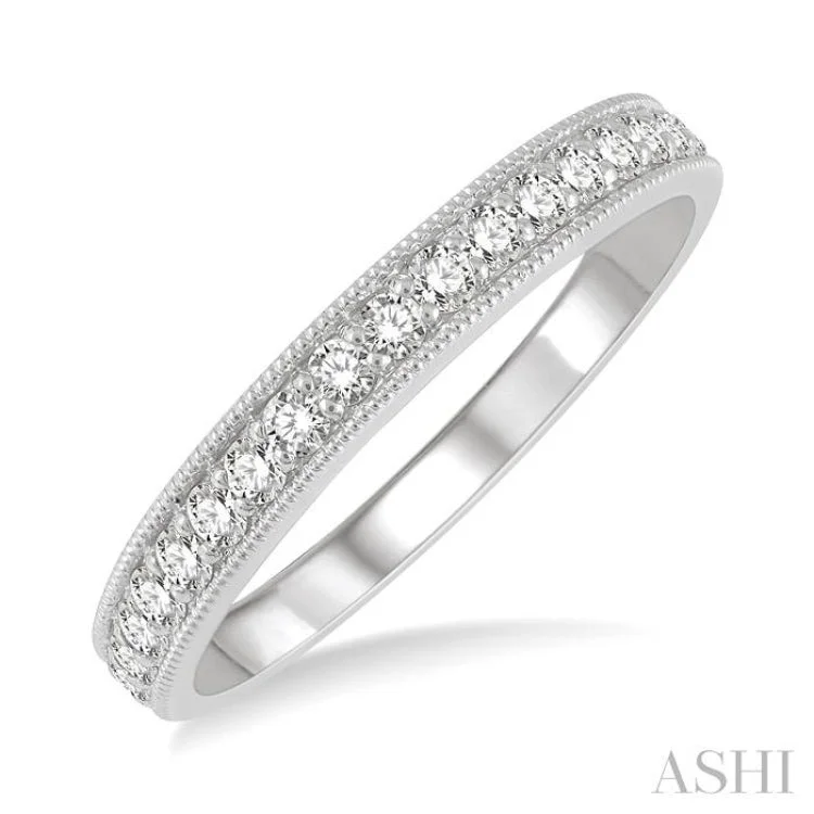 Wedding Ring Set with Diamonds-1/3 ctw Round Cut Diamond Wedding Band in 14K White Gold