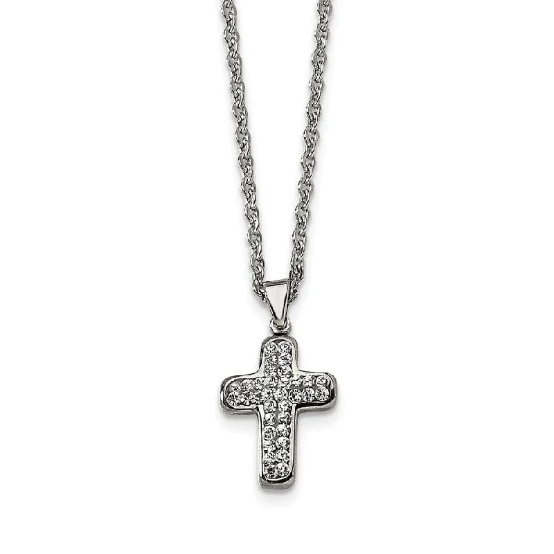 Crystal Pendant Necklace for Special Occasions-Stainless Steel Small Crystal Cross Necklace with CZ - 22 Inch