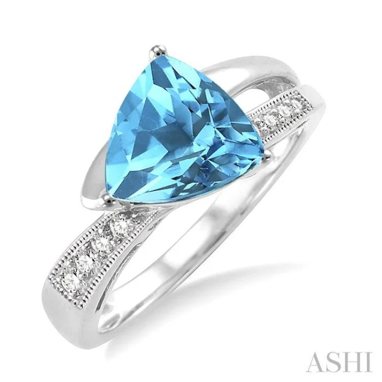 Luxury Sapphire Ring for Anniversary-8X8mm Trillion Cut Blue Topaz and 1/20 Ctw Single Cut Diamond Ring in Sterling Silver