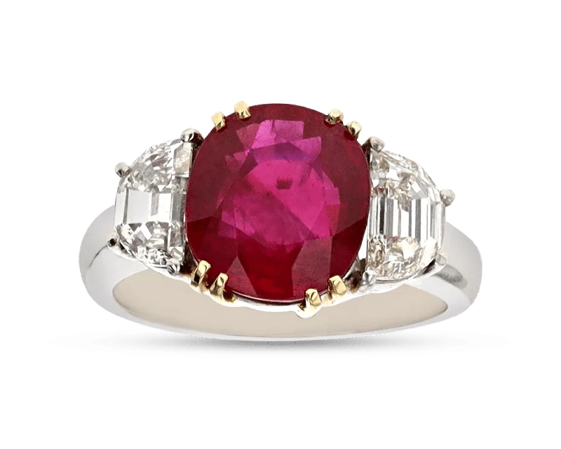 Vintage Diamond Ring for Women-Burma Ruby Ring, 4.07 Carats