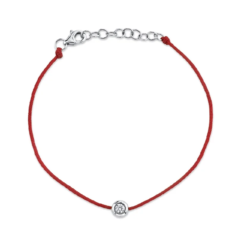 Diamond Tennis Bracelet for Brides-14K White Gold Red String Diamond Bezel Bracelet