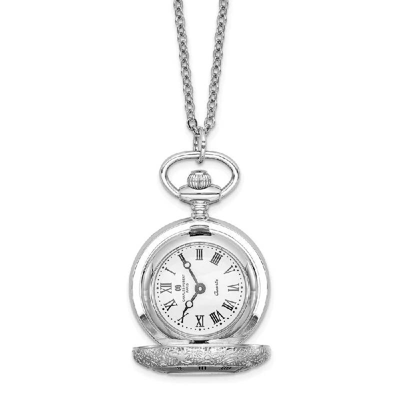 Unique Necklace for Gifts-Charles Hubert Chrome-finish Floral Pendant Watch Necklace 28-Inch