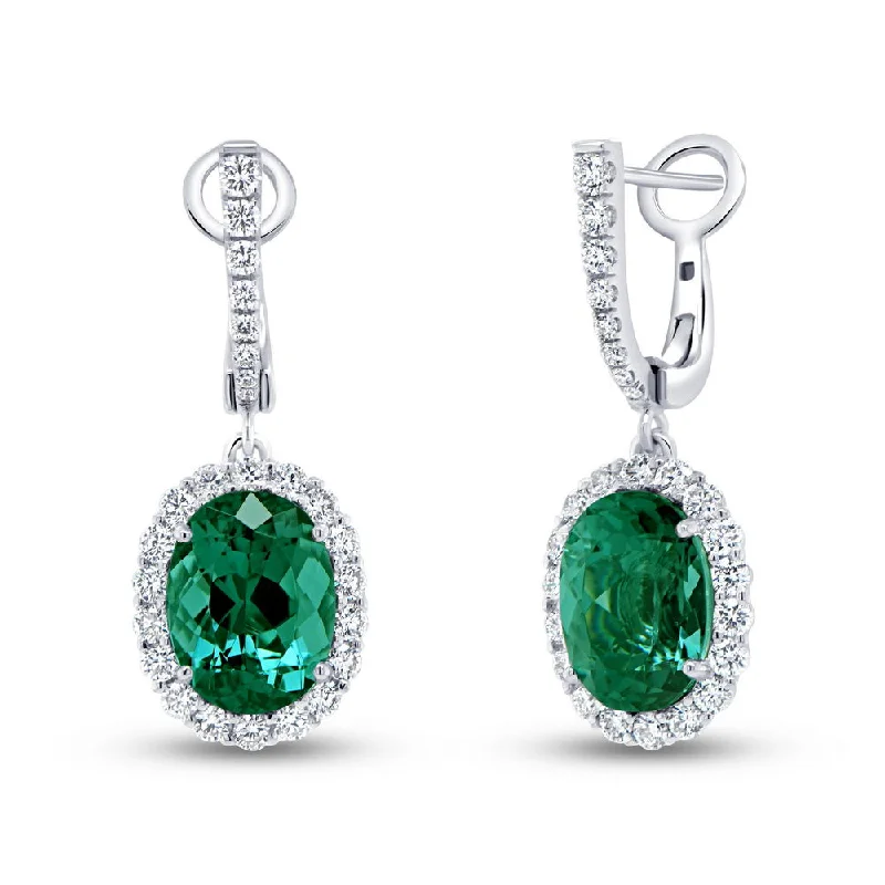 Large Crystal Earrings for Glamorous Look-Uneek Precious Collection Halo Oval Shaped Green Tourmaline Dangle Earrings