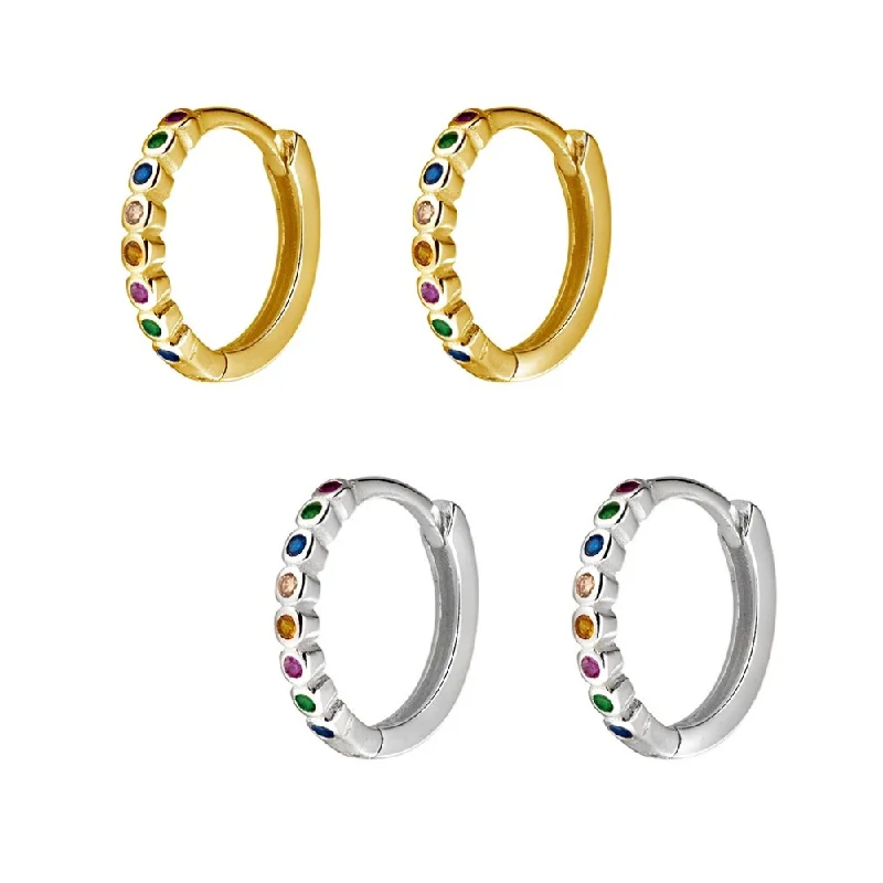 Beautiful Stud Earrings for Women-Sterling Silver Earrings - CZ Rainbow Huggie