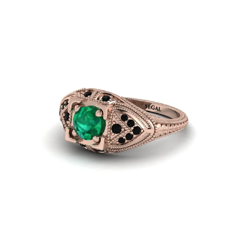 Luxury Wedding Ring for Women-Round Emerald Filigree Art Deco Vintage Engagement Ring - Bree No. 35