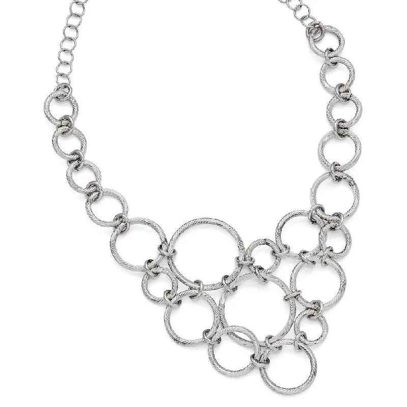 Diamond Choker Necklace for Glamour-Textured Multi Circle Collar Necklace in Sterling Silver, 18.5 Inch